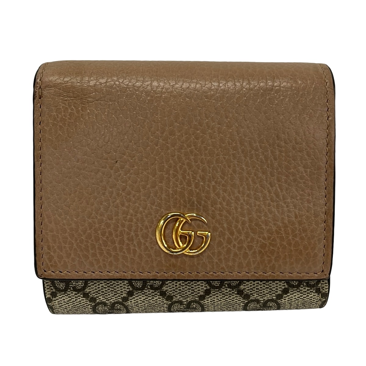 Gucci Gg Marmont, Gg Plus, Gg Supreme Bifold Wallet 598587 Beige Dark Brown Pvc
